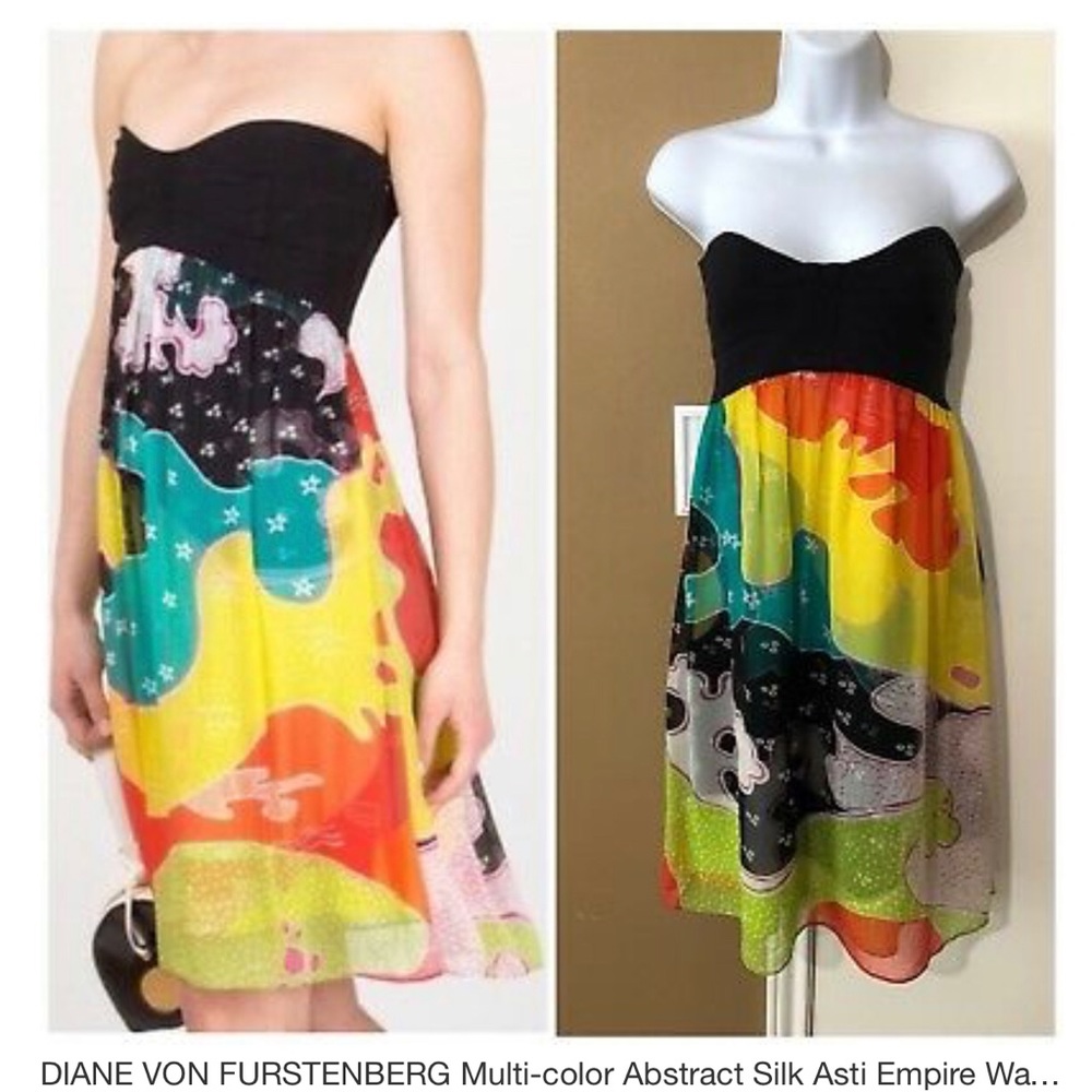 DVF silk Asti empire waist colorful abstract dress